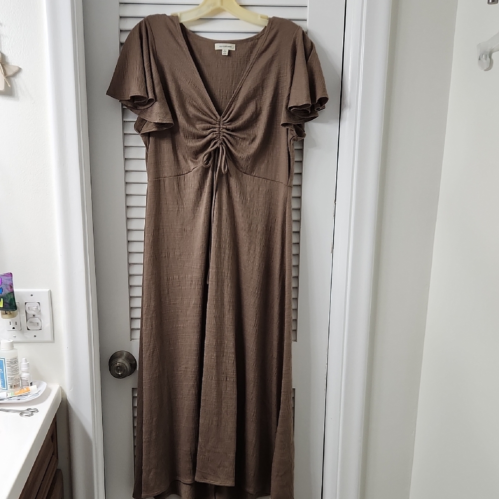 Max Studio Brown Ruched Maxi Dress